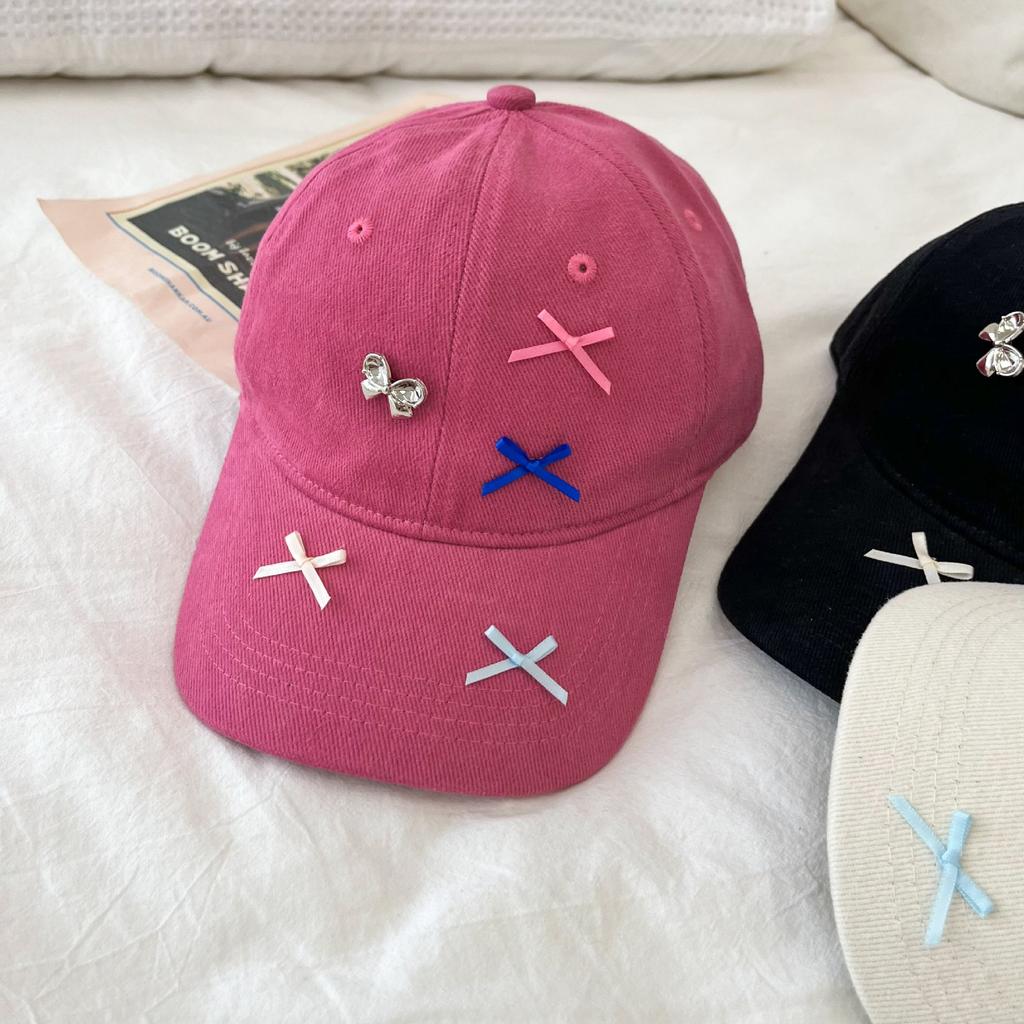 Spring And Summer Bow Baseball Cap Women'S Versatile Cute Big Head Circumference Showing Face Small Peaked Cap Big Face Hat