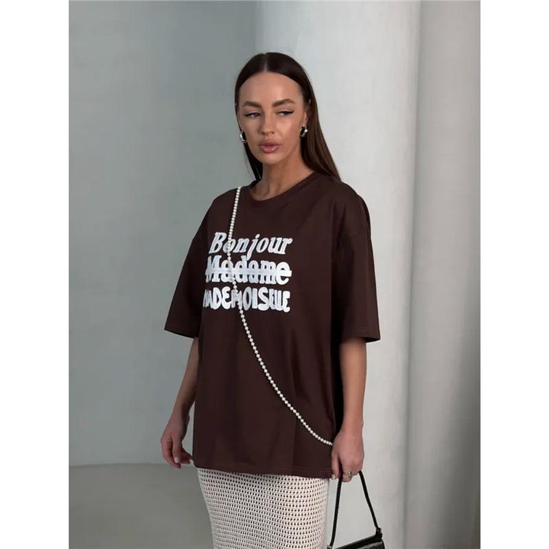 Versatile Retro Print Women's High Street Short Sleeve T-Shirt: European & American Trendy Niche Style