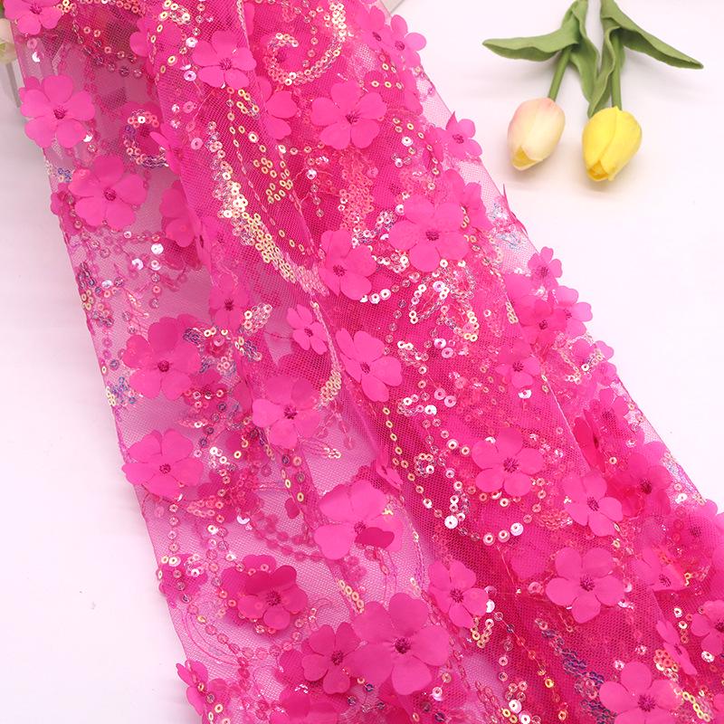 3D Sequin Petal Embroidery Fabric for Wedding Dress, Cheongsam, Hair Accessories, Shoes, Clothing, and DIY Crafts