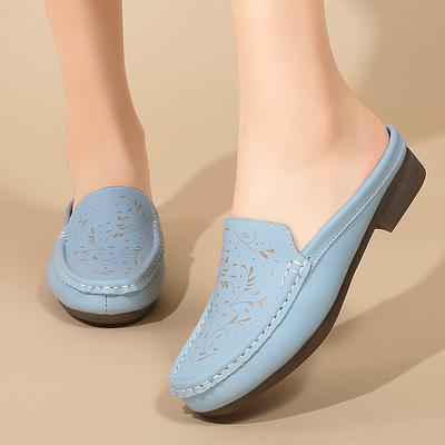 Women's Backless Sandals Summer Slip-on Flats Mule Shoes Closed Toe Slippers Lady Comfort Casual Travel Mule