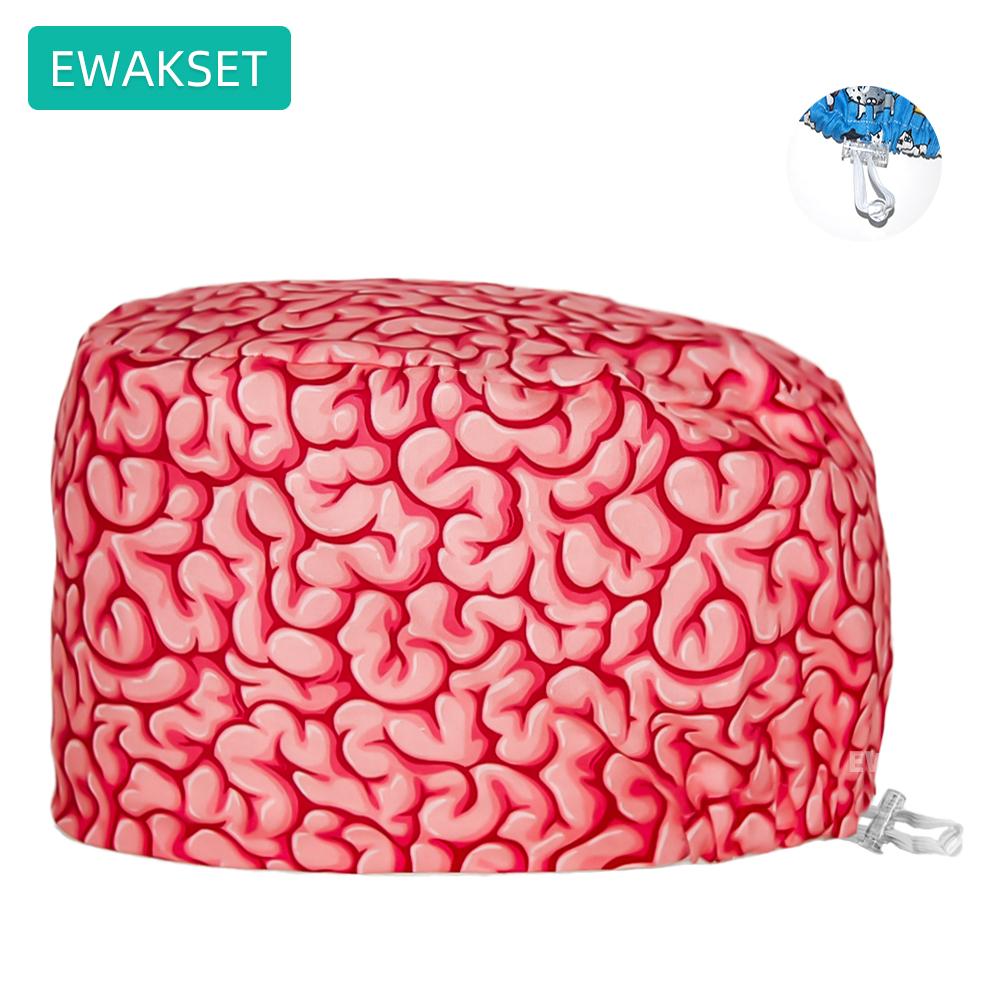 Women's Long Hair Medical Scrub Cap Dental Anesthesia Skeleton OBGYN Print Surgical Hat Adjustable Euro Style for Nurse Doctor