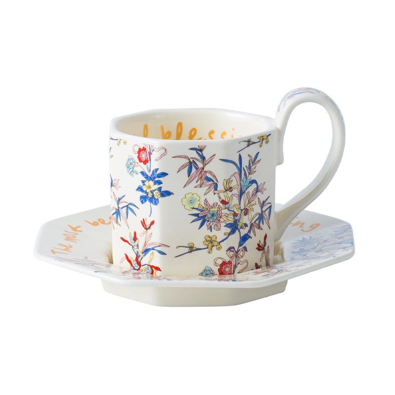 French Pastoral Style Coffee Set: Floral Brocade Cup and Saucer with Teapot - Perfect Gift Item