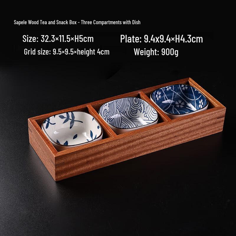 Chinese Style Three-Compartment Snack Tray Set Three-Compartment Plate with Dish