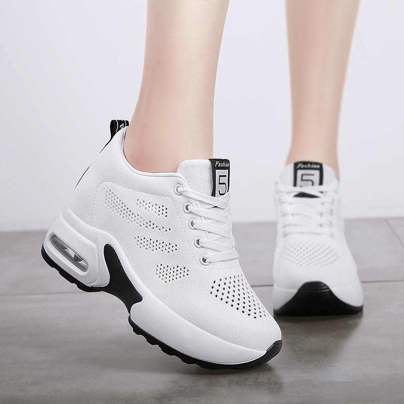 2025 Summer New Women's Inner Height Increase Women's Shoes Platform Air Cushion Sports Shoes Casual Travel Shoes Slope Heel Single Shoes Light