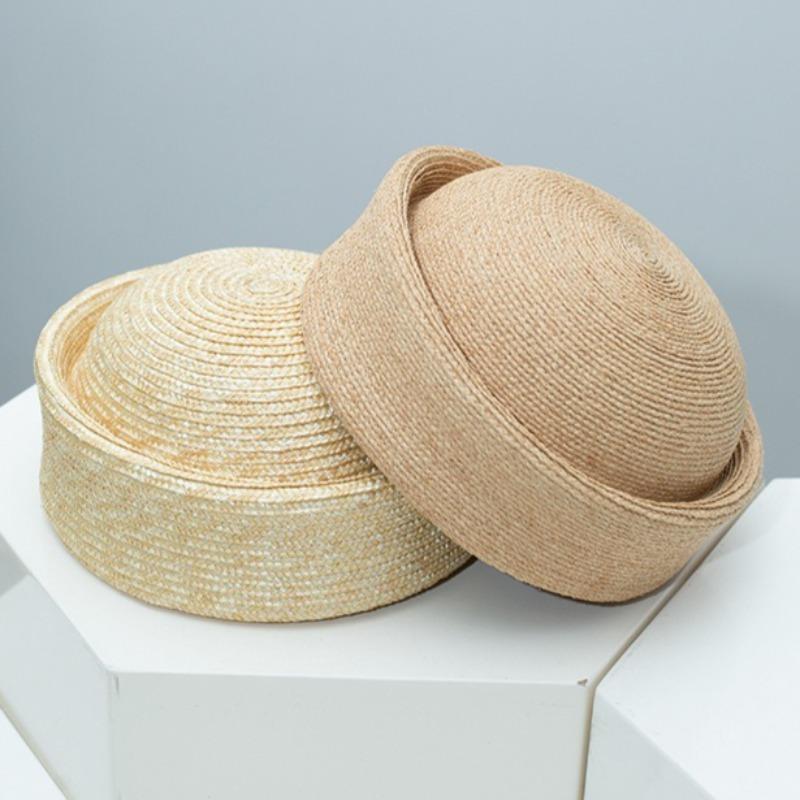Berete Noi Naturale 100% Ratan Femei Vară 2026 High-End Francez Retro Calotă Pălărie Cutie Pastile Femei Vacanță Plajă Pălărie de Paie