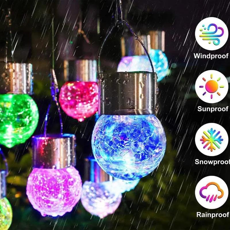 Solar Hanging Lights, Christmas Decoration Lights with Multi-Color Changing Cracked Glass Hanging Ball Outdoor Lights Waterproof