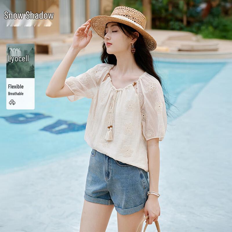 Xiangying Women s Bohemian Tencel Embroidered Blouse M