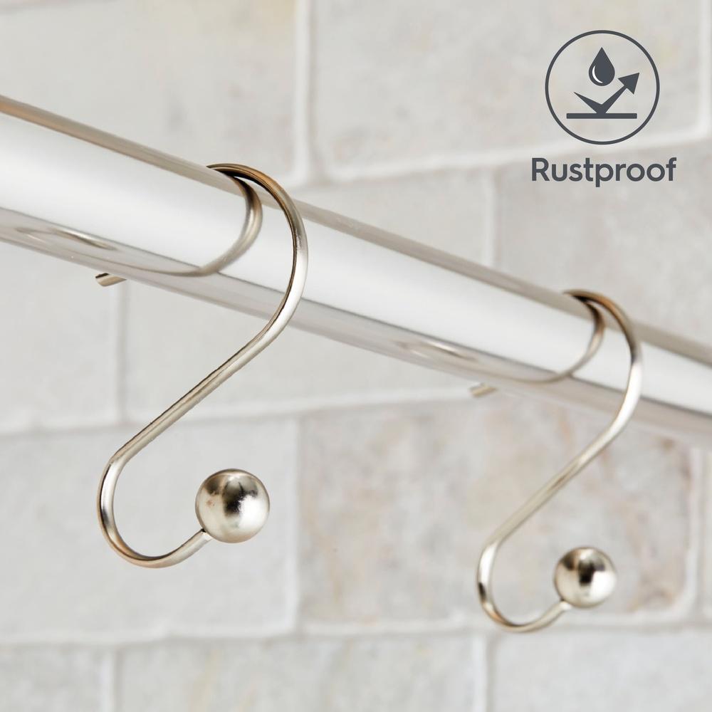 Rustproof Stainless Steel Shower Curtain Hooks Set of 12 S-Shaped Easy Install Decorative Ball Design Fits 1 Inch Rods