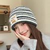 Autumn And Winter  Striped Versatile Korean Style  Large Head Circumference Wool Knitted Hat Pullover Hat For Women