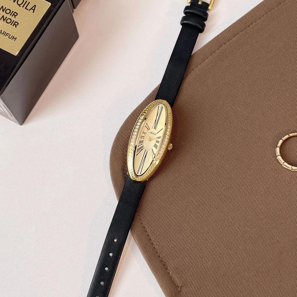 NUOVO Orologio da Donna Originale di Lusso Retrò con Intarsi di Diamanti Eleganti Quadrante Ovale Cinturino in Pelle Orologi da Donna al Quarzo Regalo