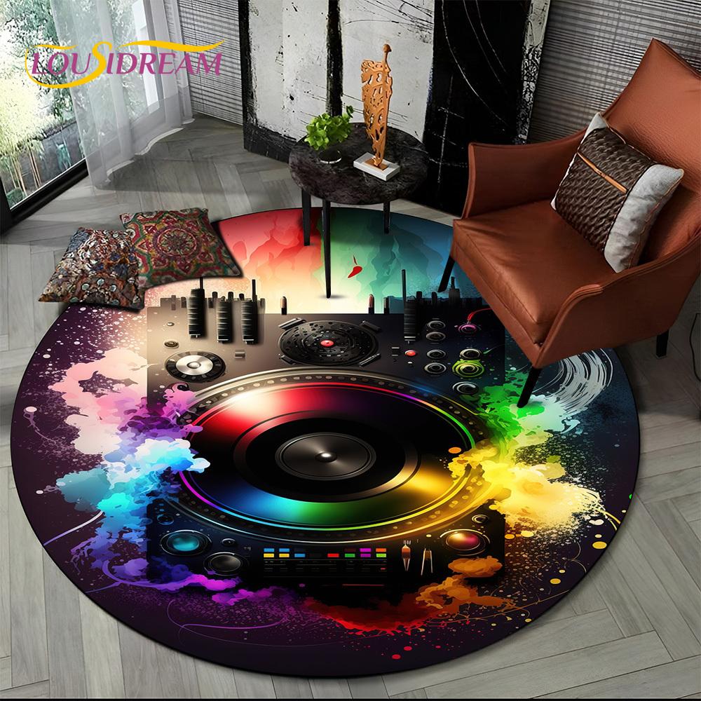 3D Vinyl Record Music DJ Screen Tape HD Round Area Rug,Carpet Rug for Living Room Bedroom Sofa Playroom Decor,Non-slip Floor Mat