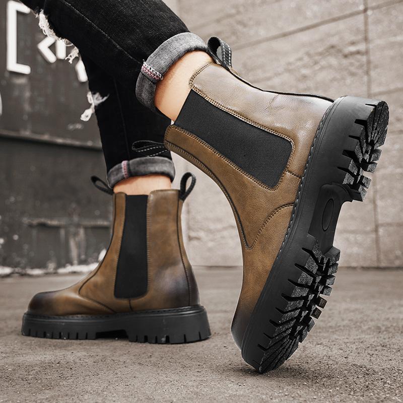 FashionDesigner Mens 2024 Spring Autumn Chelsea Ankle Motorcycle Chelsea Safety Platform Cowboy Boots Genuine Leather Shoes for Men