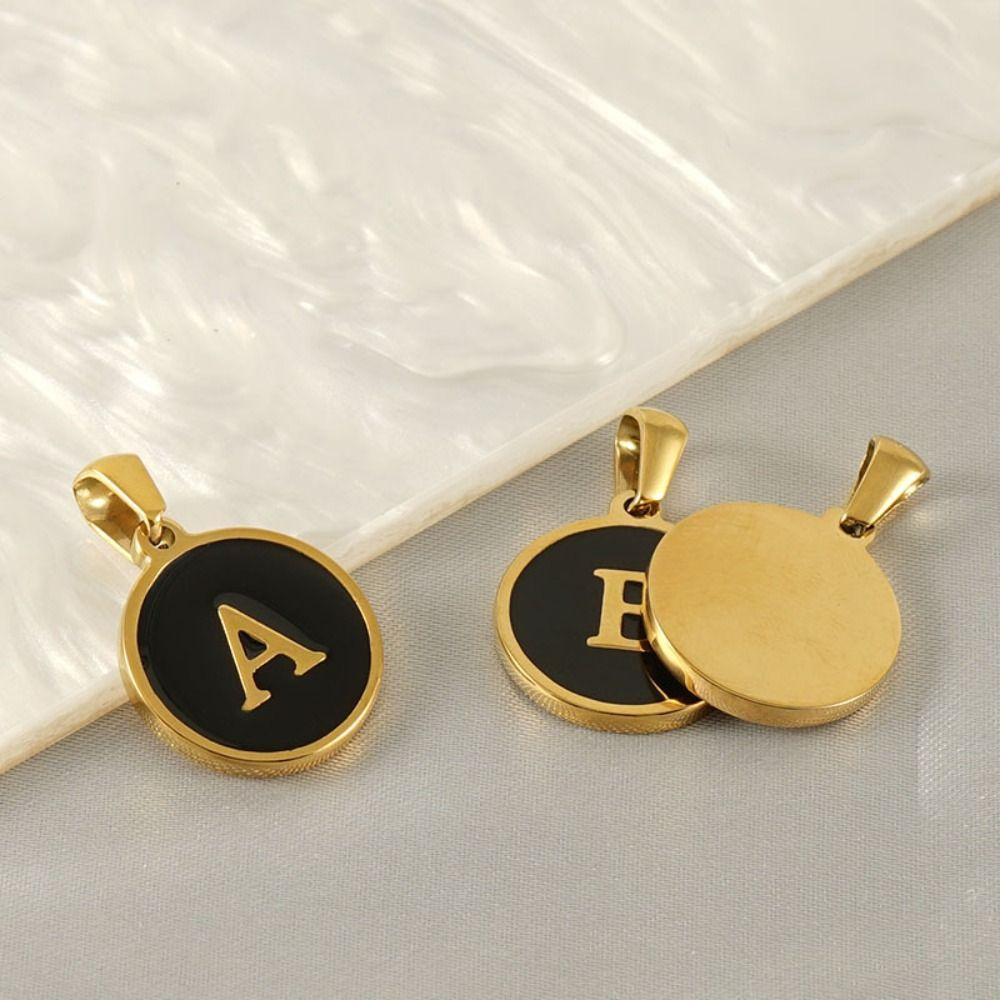 6Pcs DIY Letter Pendant Y2K Jewelry Making Charm Round Stainless Steel Pendant  Jewelry Accessories