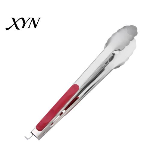 Rust-resistant Kitchen Tongs with Anti-Slip Handle And Silicone Scalloped Edges, Stainless Steel Heavy Duty Locking Food Clips for Grilling BBQ Salad,