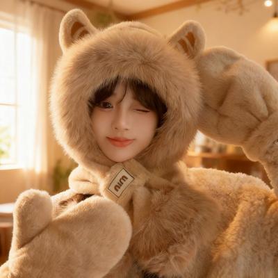 Women's Scarf-Hat Set with Adorable Tiger Ears Winter Thickened Two-Piece Cycling Set Warm Ear Protection Cold-Resistant Plush Hat