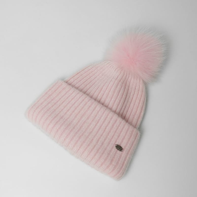 

MAIA Fox Fur Pom Pom Beanie Hat - Pink FREE