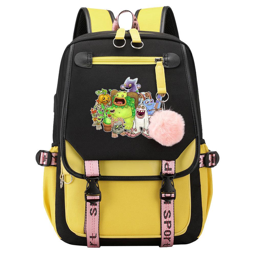 Game Monster Concert Printed USB Teen Student School Bag Men's and Women's Casual Webbing Flip Backpack