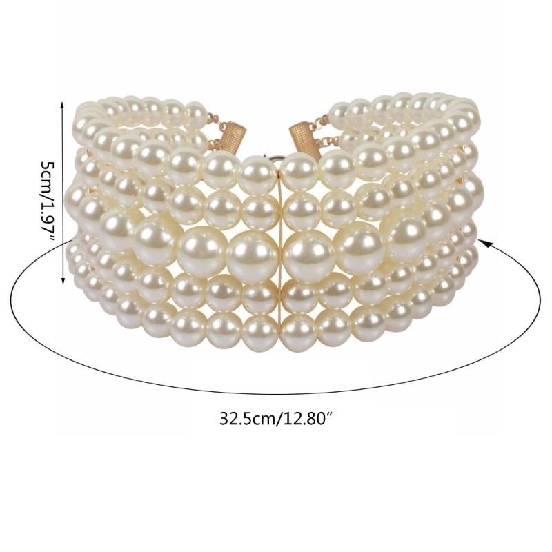 Fashion Faux Pearl Layered Necklace and Earrings Vintage Choker Necklace Jewelry Multi-Strand Pearl Choker Necklaces