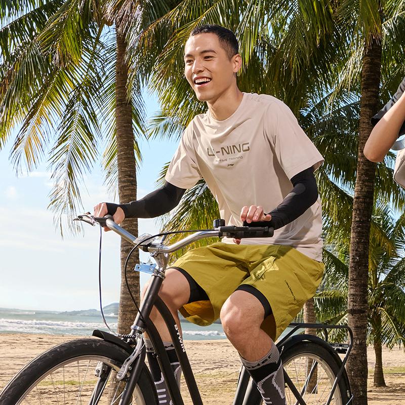 Li Ning Cooling Tea T Quick Dry Casual Top Logo Letter Print Round Neck Knitted Sports Short Sleeve T-Shirt Men Tops Light-Yellow Gray ATSU589-3