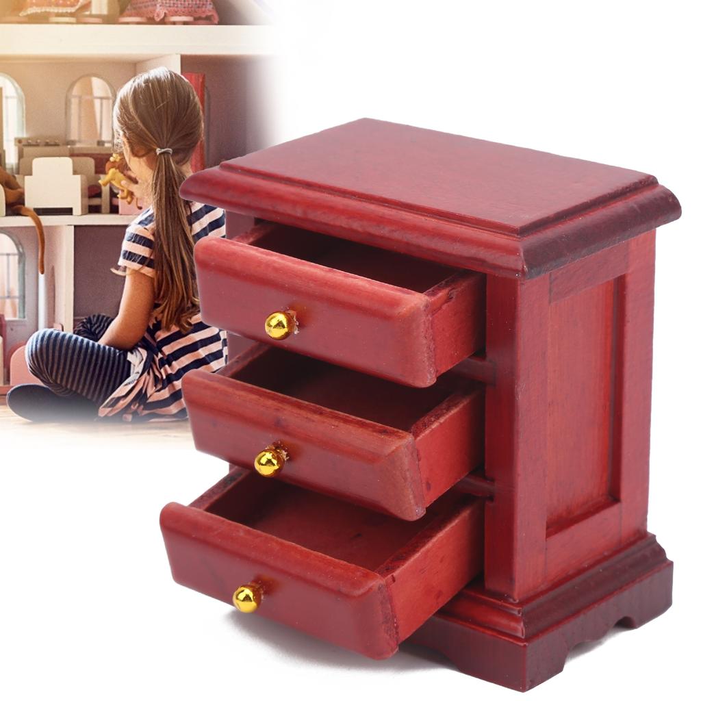 Dollhouse Bedside Table 1/12 Scale Wooden Night Stand Dolls House Furniture Kids Toys