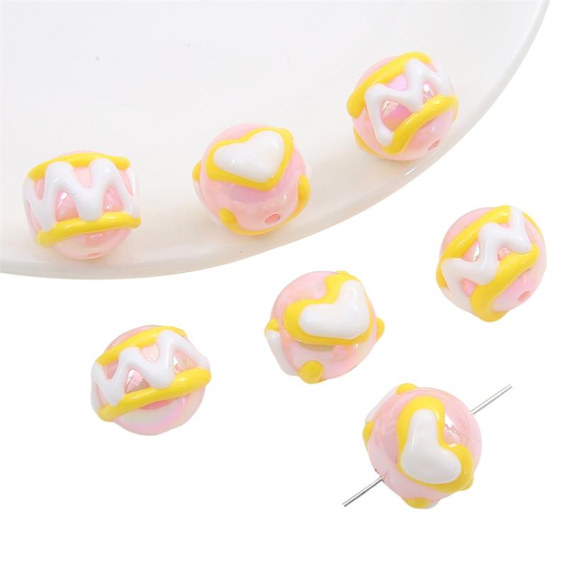 Hand-drawn Acrylic Beads Cute 16mm Spacer Charms for Keychain Jewelry DIY