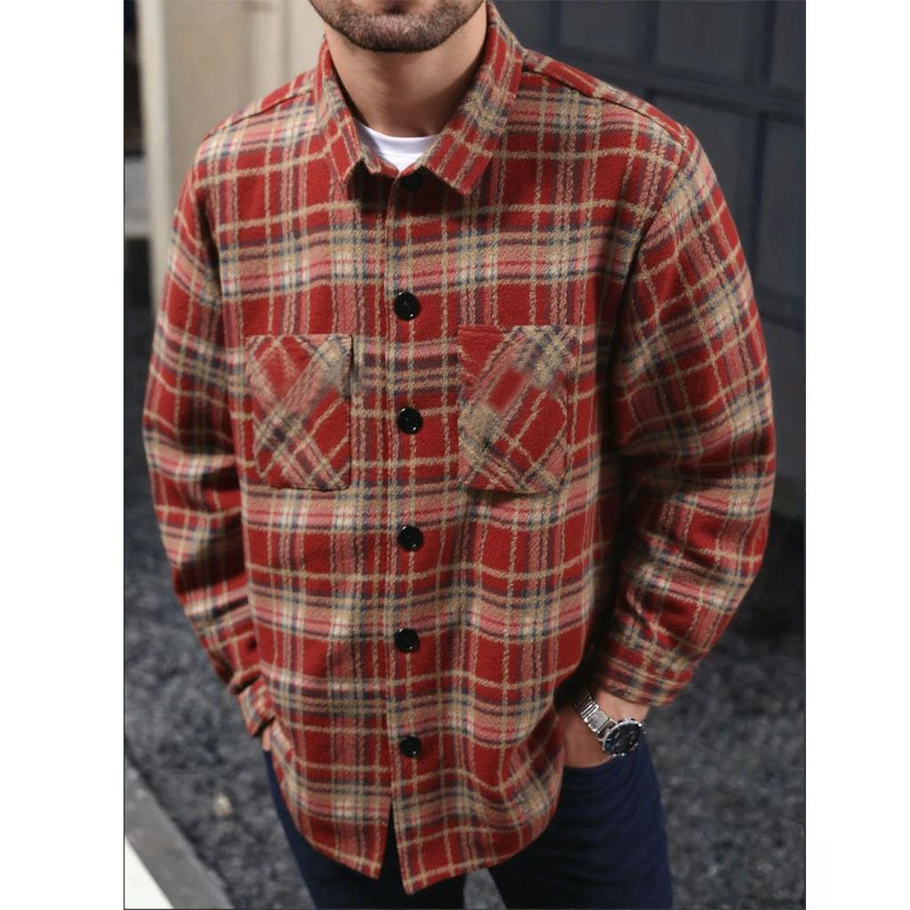 

Мужская клетчатая шерстяная куртка Осень Молодежная Американский кэжуал Однобортный кардиган Куртка Пушистая рубашка Мужская 3XL