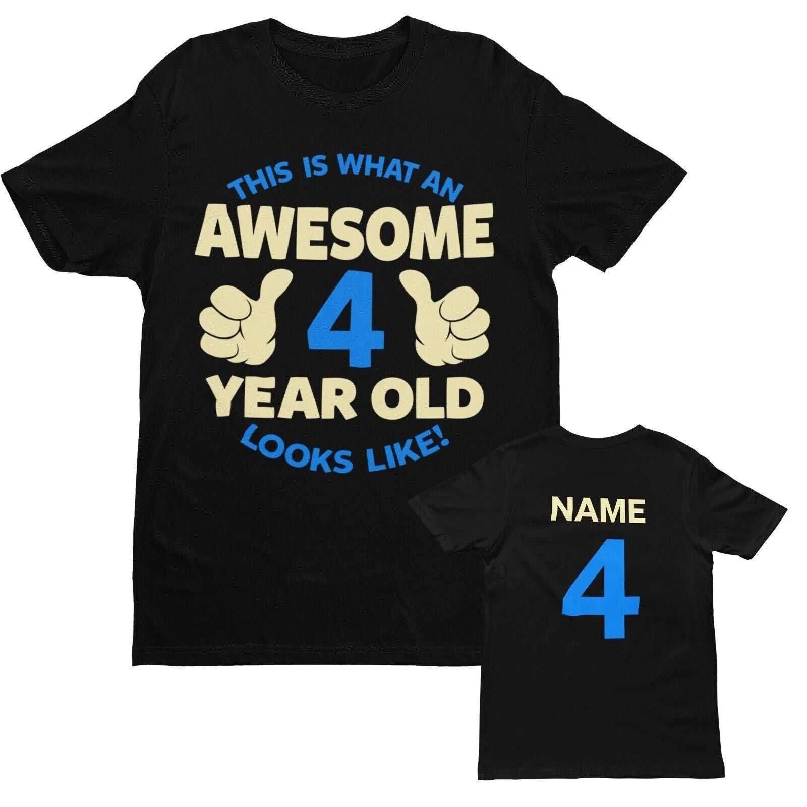 PERSONALISED Boys 4th Birthday T Shirt Awesome 4 Year Old NAME AND AGE ON BACK S