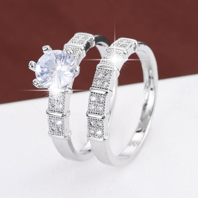 Elegant Women s Six-Claw Moissanite Diamond Ring Set - Light Luxury New Style Size 9