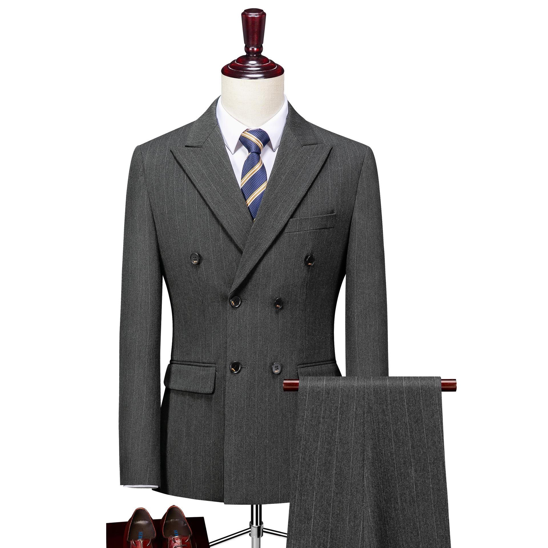 

Men s Spring Striped Double-Breasted Suit Set – British & Korean Style, Slim Fit, Wedding & Business Casual Wear 3XL (56) [151-165 jin]