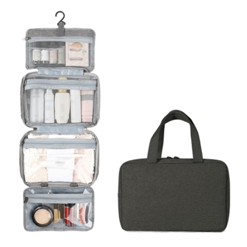

13552A Waterproof Linen Type Polyester+PVC Makeup Cosmetic Bag Travel Organizer Toiletry Bag with Hanging Hook Black