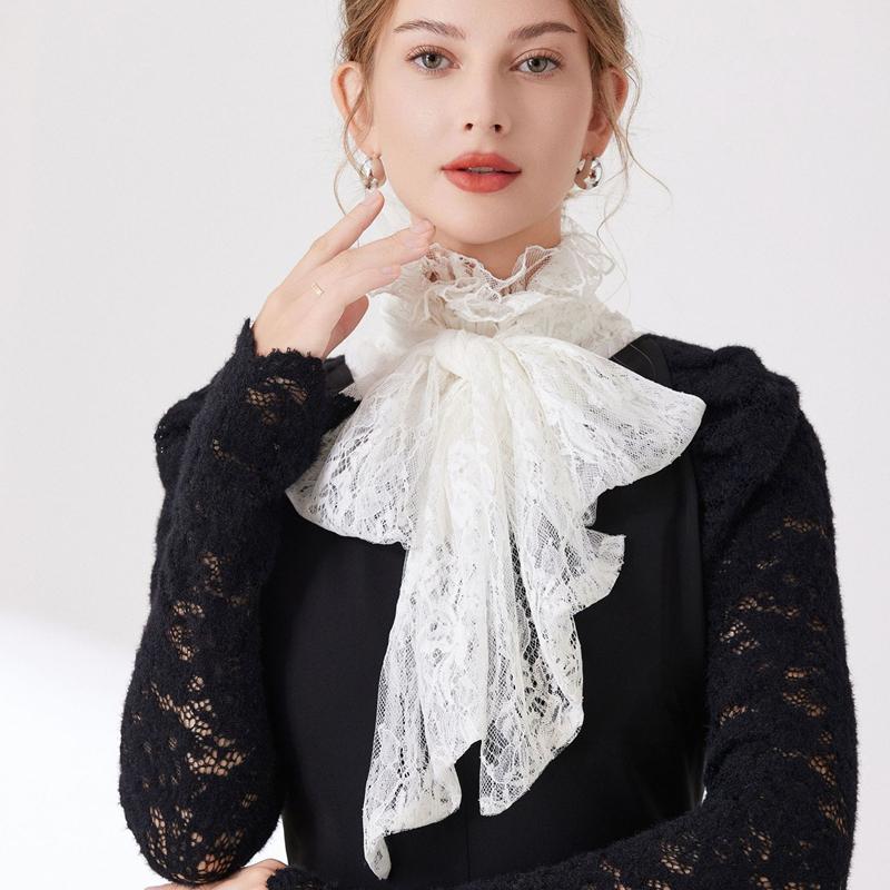 Ruffled Bows Tie Decorative Fake Collar Ladies Detachable Sweater Half Shirt High Collar For Women Girls