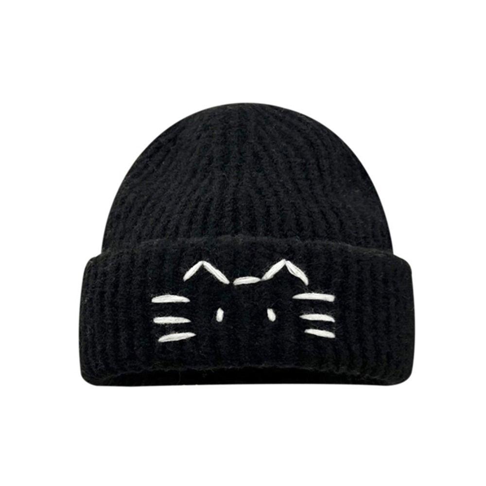 Embroidered Kitten Knit Beanies Warm Printing Knit Cap Cute Cat Knitted Hat  Apparel Accessories