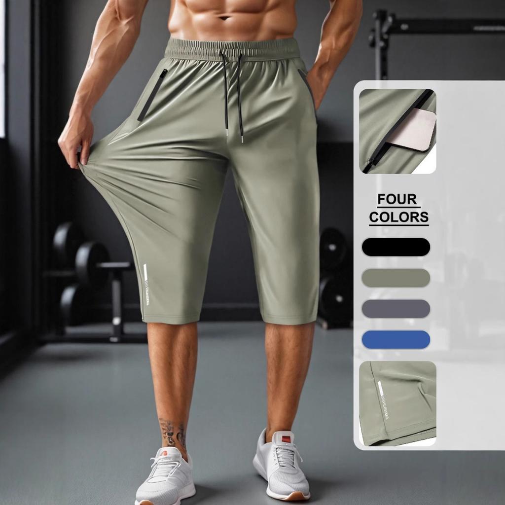 Men's Plus Size Lightweight Quick Drying Sports Pants with Zippered Pockets and Reflective Strips - High Stretch and Breathable, Fitness Apparel
