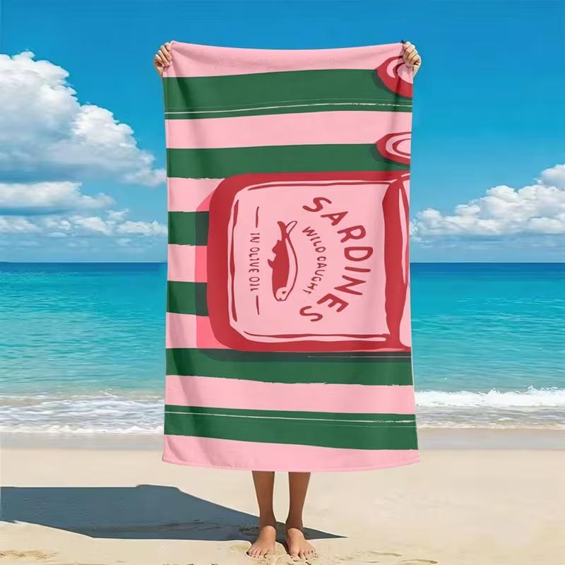 Minimalist Colorful Sardines Beach Towel, Coastal Fish Graphic Art Print Soft Absorbent Quick Dry Towel for Beach Swimming