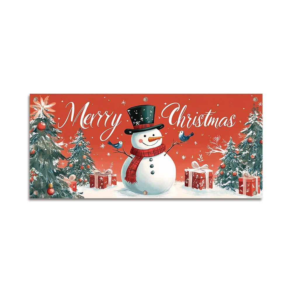 Decorate the Garage Door with Christmas Yard Banners and Hang the Party Decoration Backdrop.
