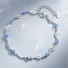 925 Silver Heart Shaped Necklace Bracelet Set for Women Vintage Korean Blue Crystal Bracelets Jewelry Set Party Jewelry