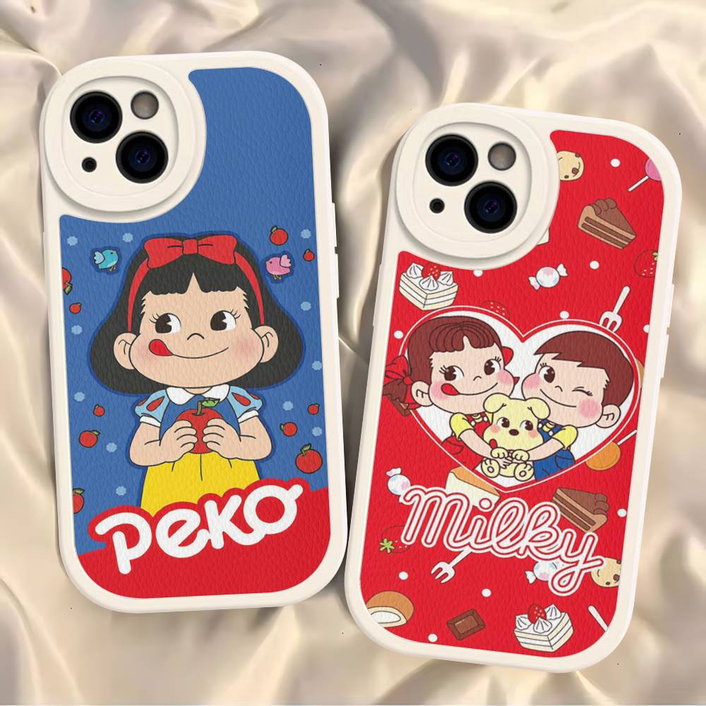 Fujiya Milky Peko Chan Phone Case For IPhone 16 15 14 13 Pro Max 11 12 Plus Leather Silicone Cover