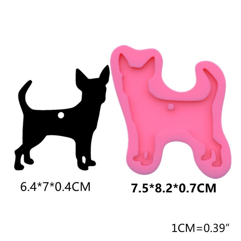 Shiny Dog Shaped Keychain Resin Mold DIY Crafts Pendant Silicone Mould Handmade Glossy Animal Puppy for Key Chain Decor