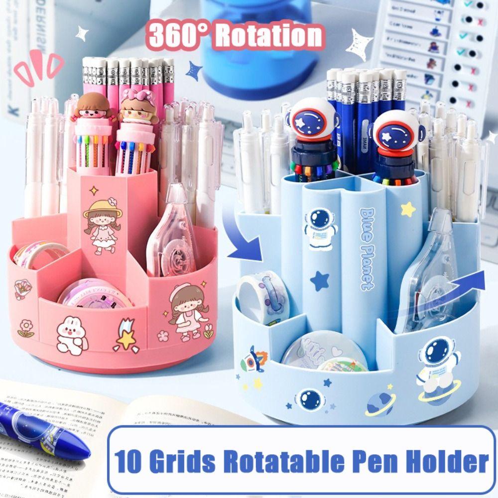 Plastic Pen Container 7/10 Grids Stationery Storage Box Cartoon Pen Holder  School Office