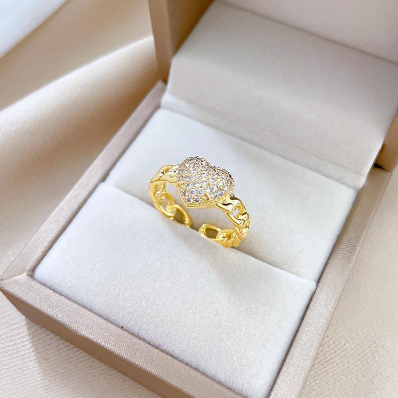 Echtvergoldeter offener Liebes-Zirkon-Mode-Leicht eingelegter Luxusring Zeigefingerring mit dem gleichen kalten Wind