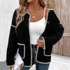Women Premium Cardigan Coat Fleece Long Sleeve Casual O Neck Matching Color Autumn Winter
