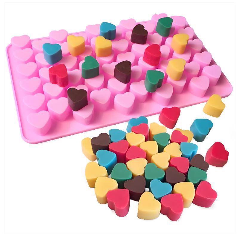 Heart Shaped Silicone Soap Mold 55 Grids Food Grade Non-stick Tray for Chocolate Cookie Cake Baking DIY