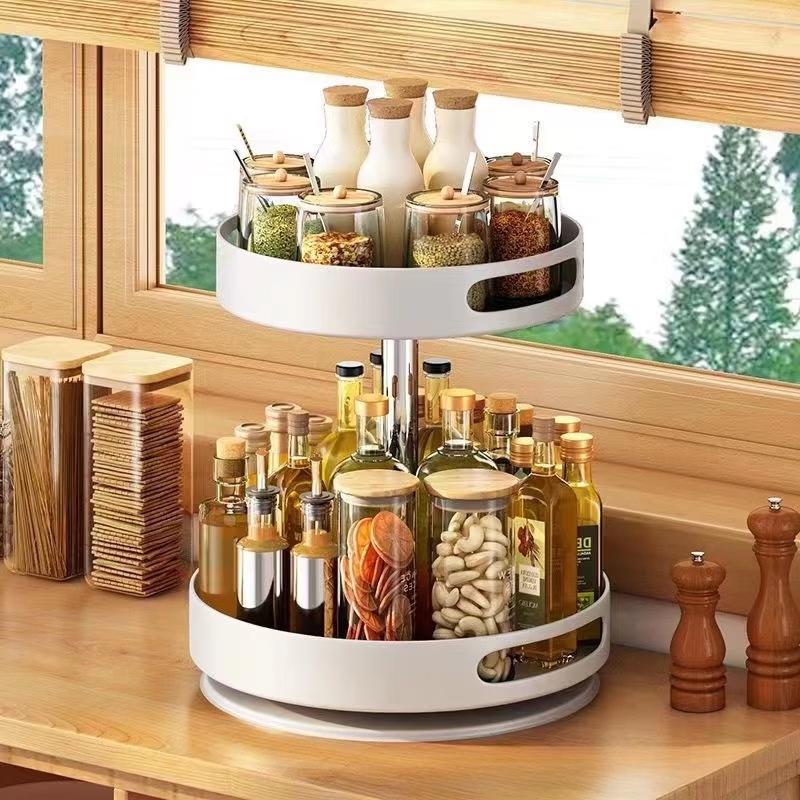 YouShu Rotating 2-Tier Black Spice Rack Organizer