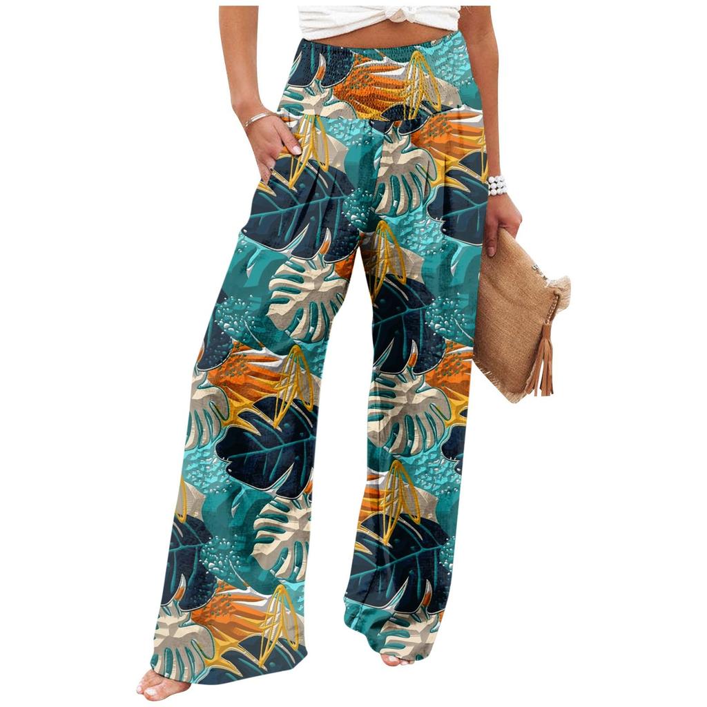Women's Fashion High Waist Pants Women's Elastic Wide Leg Pants Casual And Comfortable Beach Slacks