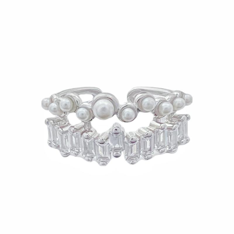 Sky Mirror Light Luxury High-End Zircon Niche Design Fashion Open Ring Pearl Stacked Ring Woman