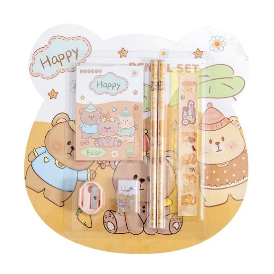 6Pcs/Set Kids Cartoon Stationery Set with 2 Pencils Eraser Sharpener Ruler Notebook Students School Supplies Classroom Prizes Children's Day Gifts