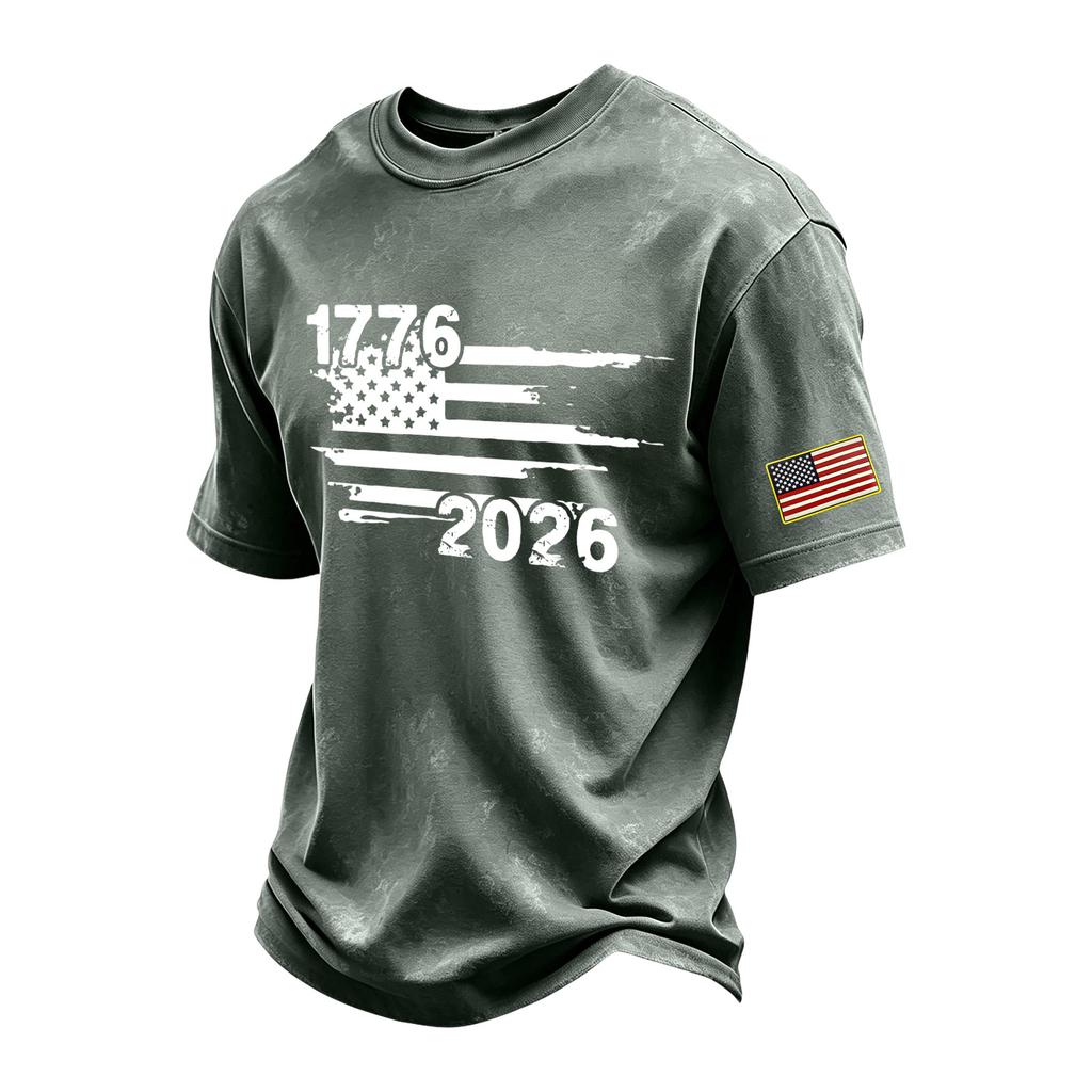 Men's Vintage Washed Crew Neck Short Sleeve T Shirt Independence Day Graphic Print Casual Fit Soft Fabric Comfortable Wear