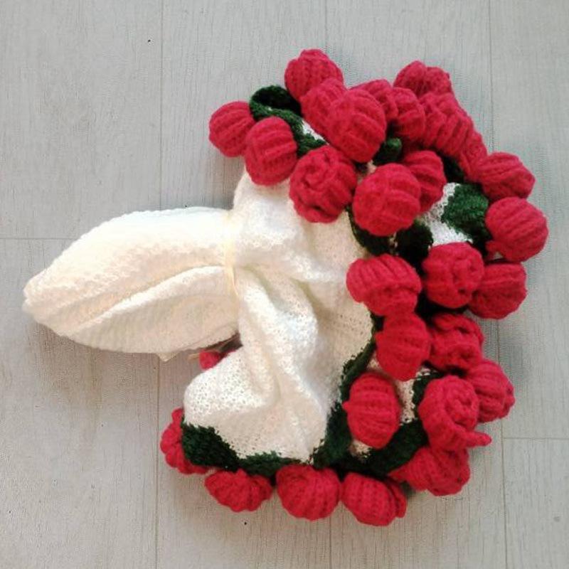 60/80/110/160cm Finished Rose Bouquet Blanket Knitted Nap Throw Blanket Gift for Girlfriend Best Friend Holiday Present with Gift bag