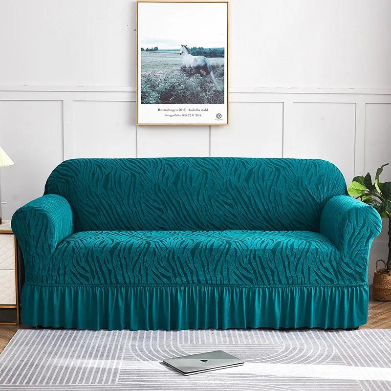 Cover With Skirt Elastic Elasticized Sofa Cover For Living Room1/2/3/4 Seat Armchair Cover Shape Home Furniture Couchcover Jacquard Living Sofa