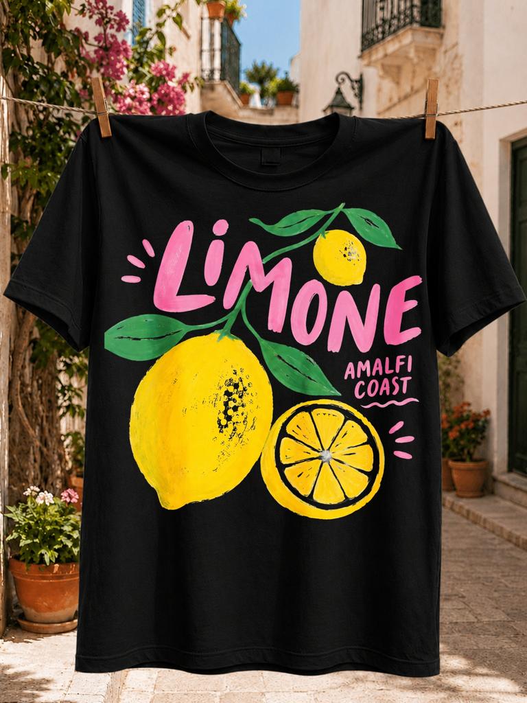 Limone Amalfi Coast Lemon Graphic Hand Painted Citrus Fruit And Green Leaves Bright Italian Summer Unisex All Tshirt
